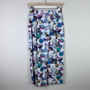 Vintage 80s novelty midi skirt travel destination passport USA made